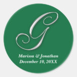 Initial G green monogram custom name favor seal Round Stickers
