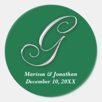 Initial G green monogram custom name favor seal stickers
