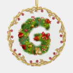 initial G monogrammed christmas ornament - circle