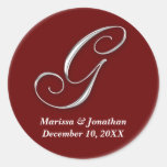 Initial G wine red monogram custom name favor seal Round Sticker