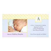 Initial Gingham Patchwork Boy Baby Photo Cards