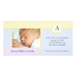 Initial Gingham Patchwork Boy Baby Photo Cards