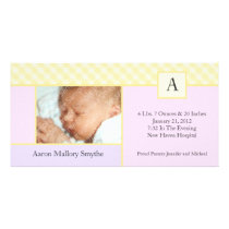 Initial Gingham Patchwork Girl Baby Photo Cards
