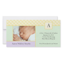 Initial Gingham Patchwork New Baby Photo Cards