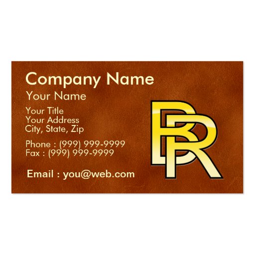 initial gold B and R on leather bottom Business Card Templates