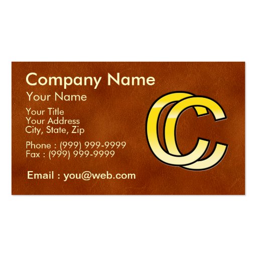 initial gold C and C on leather bottom Business Card