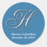 Initial H blue monogram custom name favor seal Round Stickers