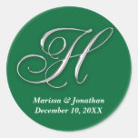 Initial H green monogram custom name favor seal Sticker