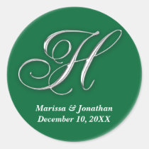 Initial H green monogram custom name favor seal stickers