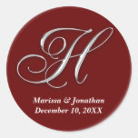 Initial H wine red monogram custom name favor seal Round Stickers