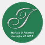 Initial I green monogram custom name favor seal Stickers