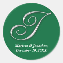Initial I green monogram custom name favor seal stickers
