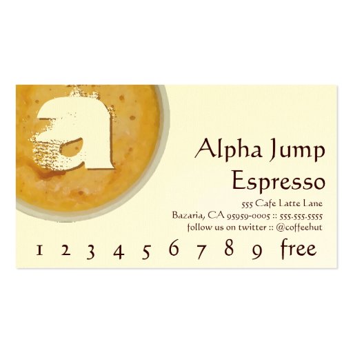 Initial in Foamy Cup of Coffee Loyalty Punch Card Business Cards