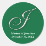 Initial J green monogram custom name favor seal Round Sticker