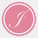 Initial J princess pink monogram seal party favor Round Sticker