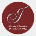Initial J wine red monogram custom name favor seal Sticker