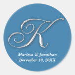 Initial K blue monogram custom name favor seal Stickers