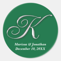 Initial K green monogram custom name favor seal stickers