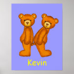 Initial K~Teddy Bear Alphabet Letter~Custom Name Poster