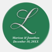 Initial L green monogram custom name favor seal stickers