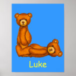 Initial L~Teddy Bear Alphabet Letter~Custom Name Poster