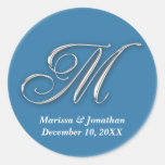 Initial M blue monogram custom name favor seal Stickers
