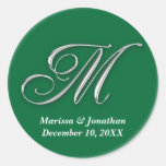 Initial M green monogram custom name favor seal Stickers