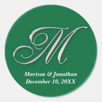 Initial M green monogram custom name favor seal stickers