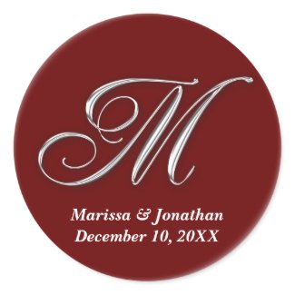 Initial M wine red monogram custom name favor seal sticker