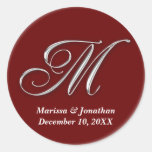 Initial M wine red monogram custom name favor seal Sticker