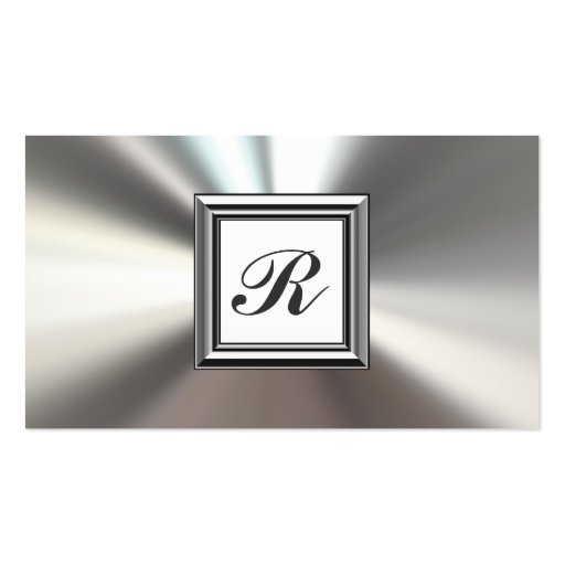 Initial Monogram Silver Metal Business Cards (front side)