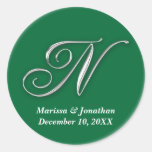 Initial N green monogram custom name favor seal Stickers