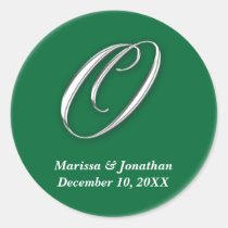 Initial O green monogram custom name favor seal stickers