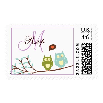 Initial Owls Wedding Invitation RSVP Postage Stamp