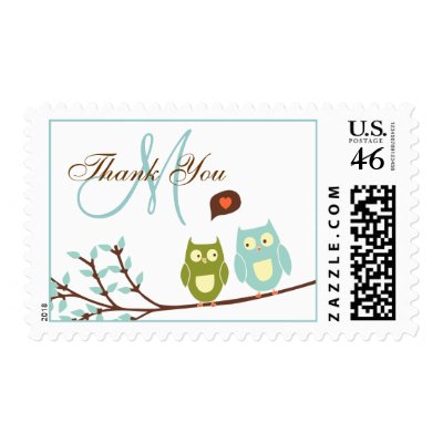 Initial Owls Wedding Thank You Postage Stamp