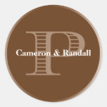 Initial P brown monogram name tag party favor Stickers