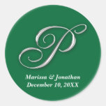 Initial P green monogram custom name favor seal Sticker