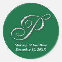 Initial P green monogram custom name favor seal stickers