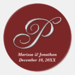 Initial P wine red monogram custom name favor seal Round Stickers