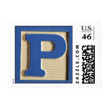initial p wooden blocks postage stamp