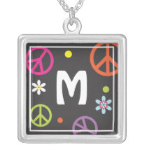 Initial Peace Sign Necklace