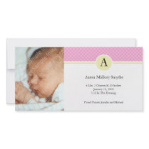 Initial Pink Yellow Girl New Baby Photo Cards