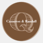 Initial Q brown monogram name tag party favor Stickers
