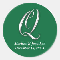 Initial Q green monogram custom name favor seal stickers