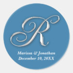 Initial R blue monogram custom name favor seal Sticker