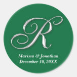 Initial R green monogram custom name favor seal Round Sticker