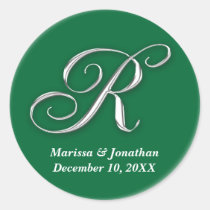 Initial R green monogram custom name favor seal stickers