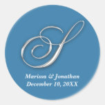 Initial S blue monogram custom name favor seal Round Stickers