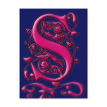 Initial S Fuschia Navy Monogram Card Postcards