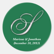 Initial S green monogram custom name favor seal stickers